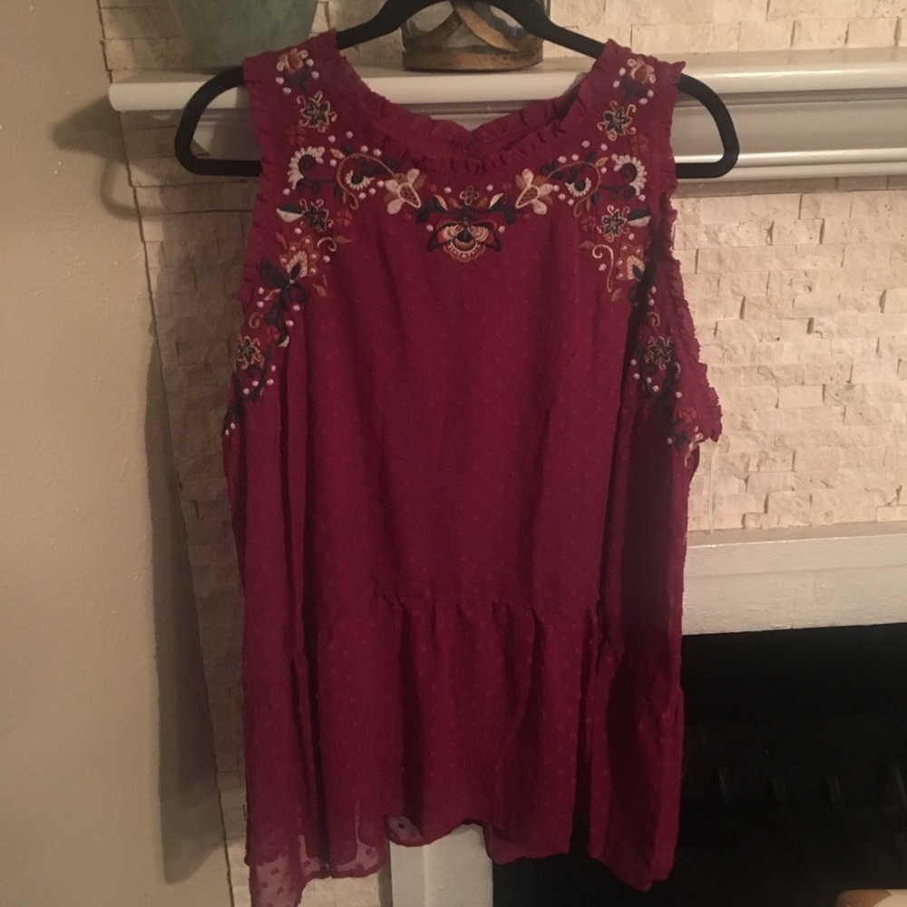 Holiday Red Top With Embroidery Details
